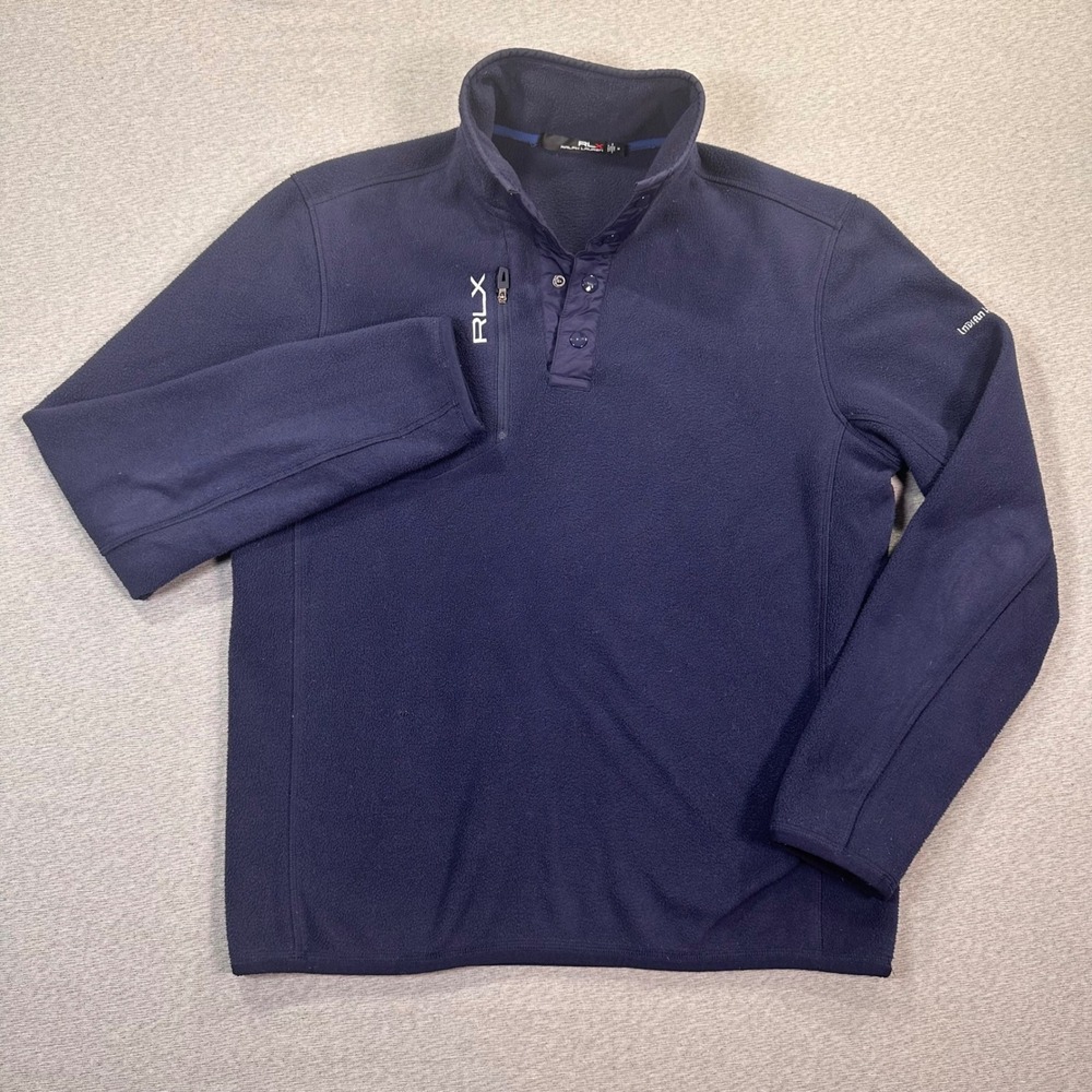 RLX‎ Ralph Lauren Snap T Fleece Sweater M Blue Pullover Performance Indian Hills